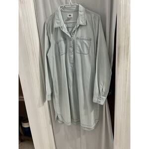 Old Navy Shirt Dress Chambray Size Large Long Sleeve Blue Casual Shift Button